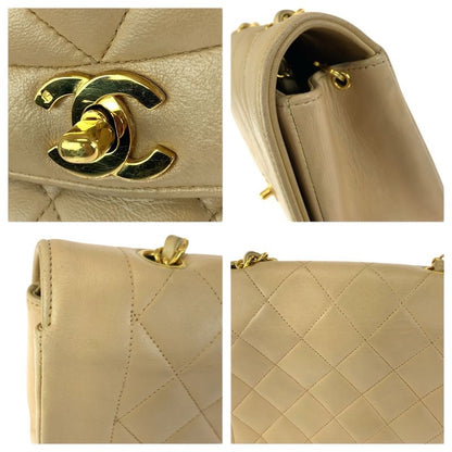 Chanel Vintage Diana Quilted Beige Gold Lambskin Chain Shoulder Bag