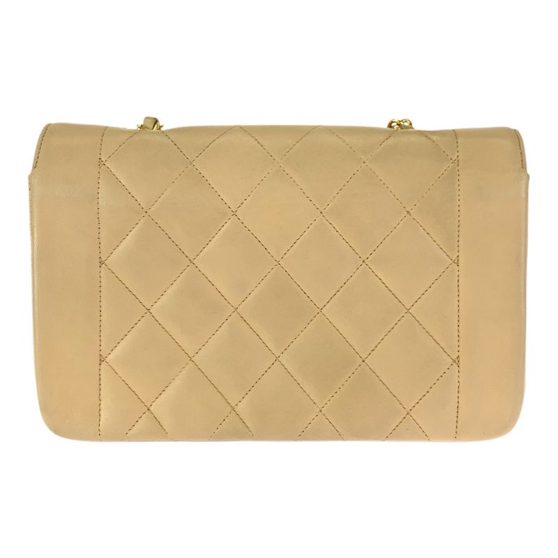 Chanel Vintage Diana Quilted Beige Gold Lambskin Chain Shoulder Bag