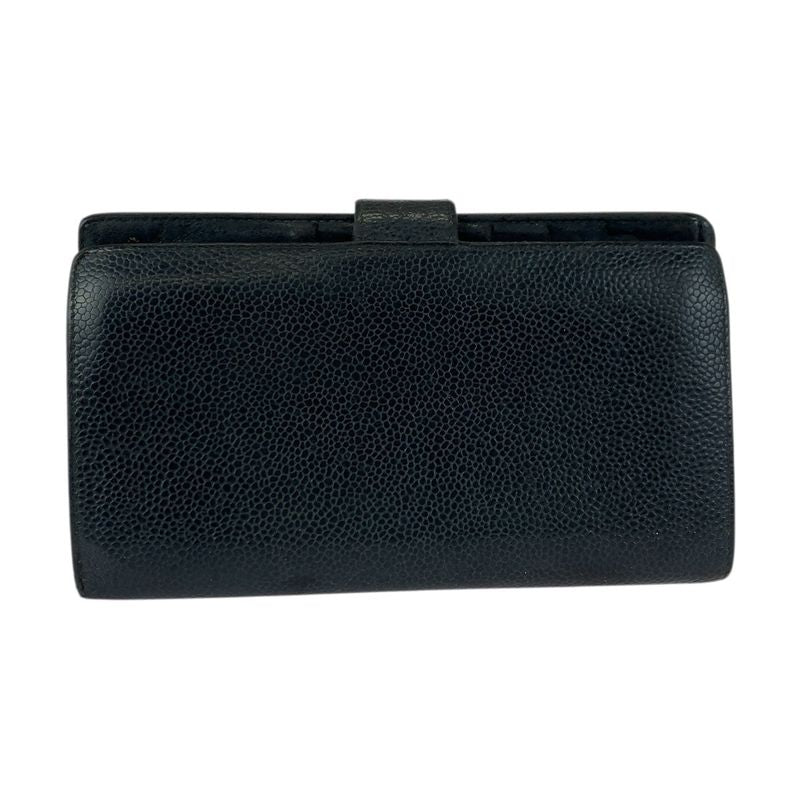 Chanel Vintage CC Logo Purse Black Gold Leather Wallet