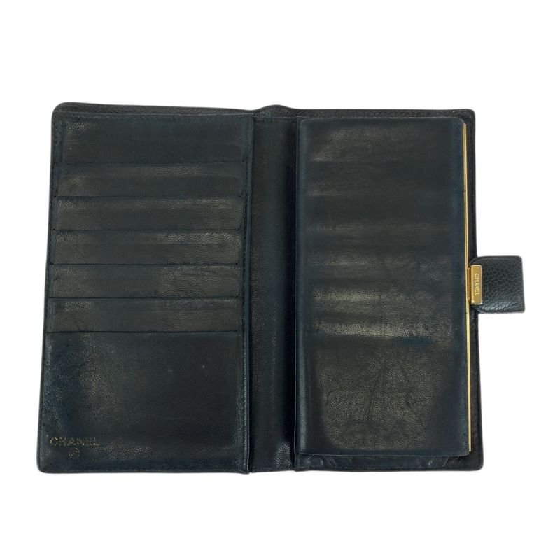 Chanel Vintage CC Logo Purse Black Gold Leather Wallet