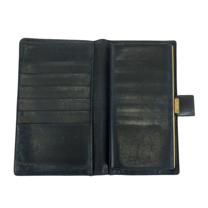 Chanel Vintage CC Logo Purse Black Gold Leather Wallet