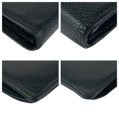 Chanel Vintage CC Logo Purse Black Gold Leather Wallet
