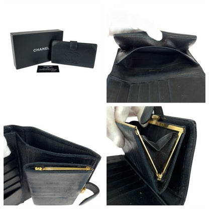 Chanel Vintage CC Logo Purse Black Gold Leather Wallet