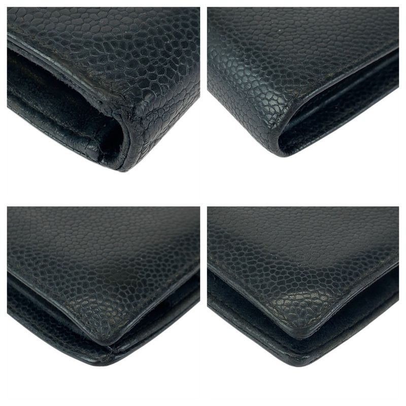 Chanel Vintage CC Logo Purse Black Gold Leather Wallet