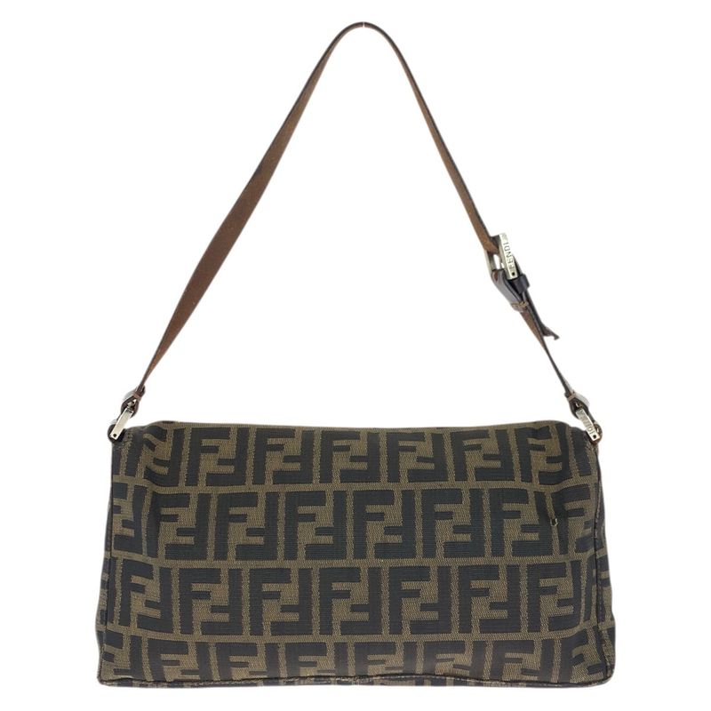 Fendi Vintage Zucca Brown Silver Canvas Leather Shoulder Bag