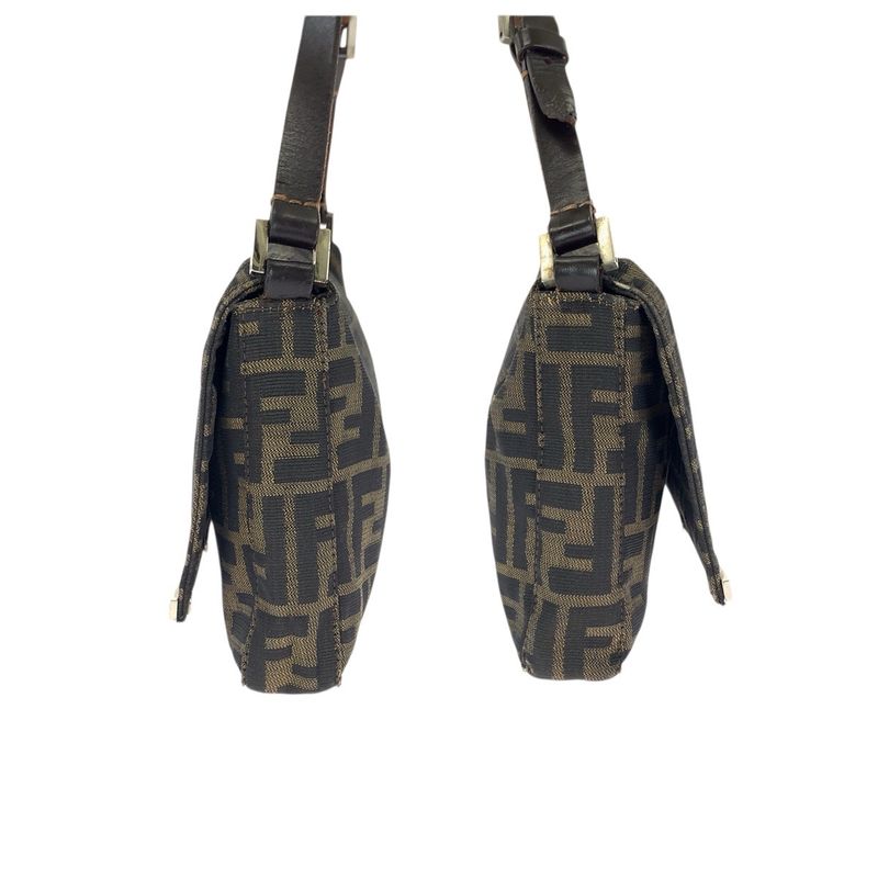 Fendi Vintage Zucca Brown Silver Canvas Leather Shoulder Bag