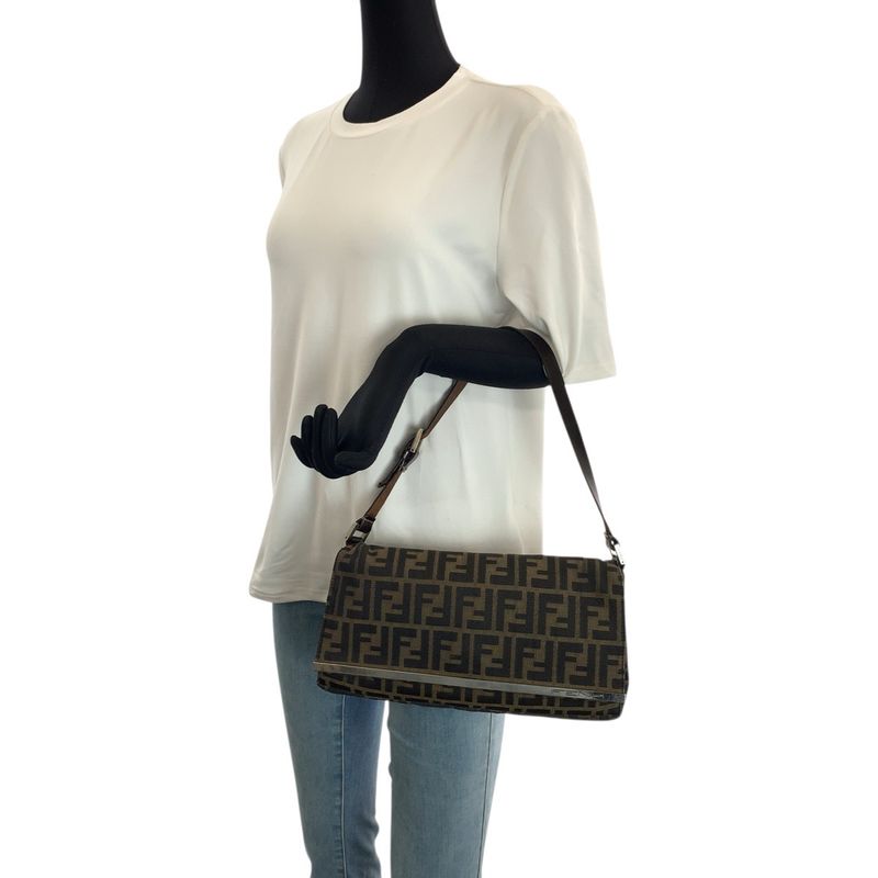 Fendi Vintage Zucca Brown Silver Canvas Leather Shoulder Bag