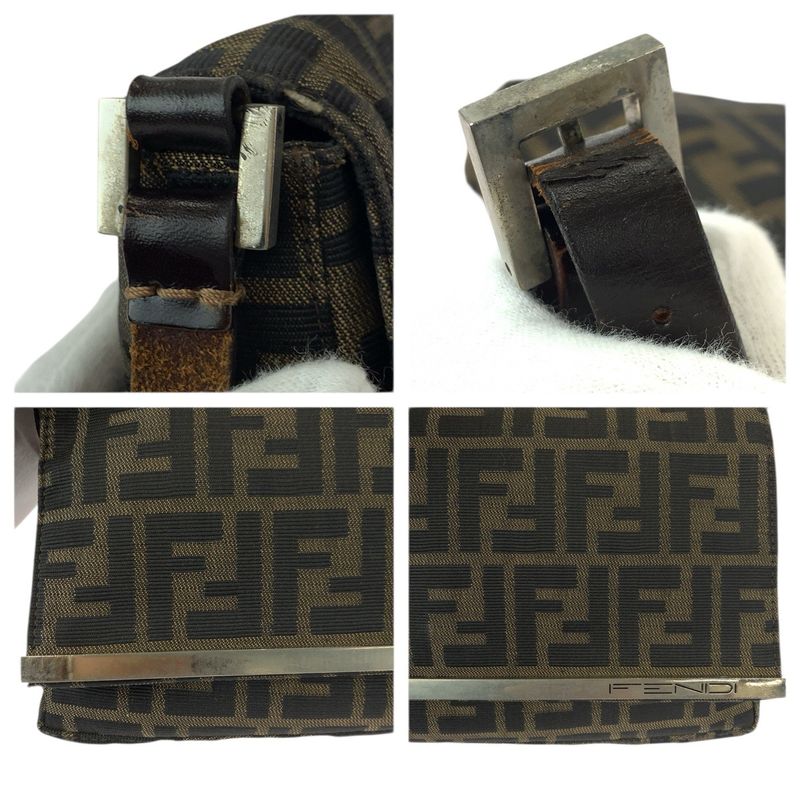 Fendi Vintage Zucca Brown Silver Canvas Leather Shoulder Bag