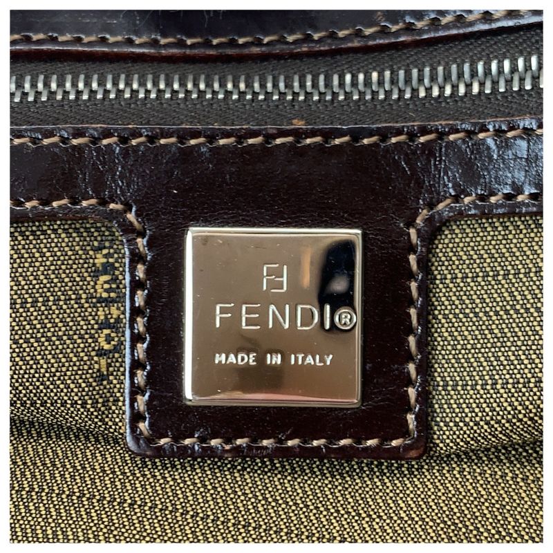 Fendi Vintage Zucca Brown Silver Canvas Leather Shoulder Bag