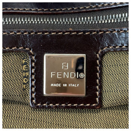 Fendi Vintage Zucca Brown Silver Canvas Leather Shoulder Bag