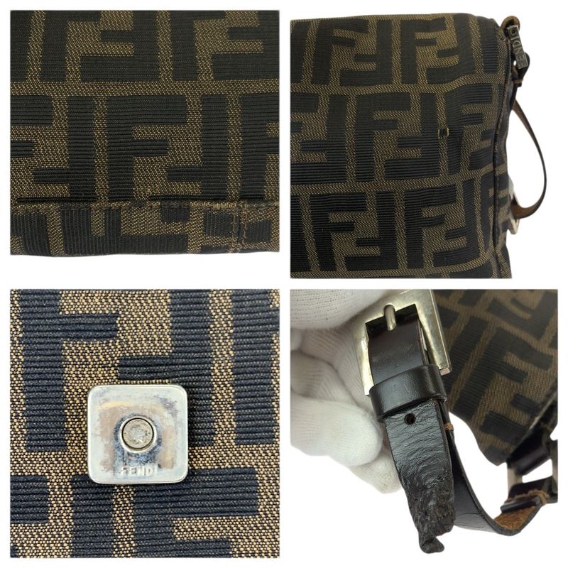 Fendi Vintage Zucca Brown Silver Canvas Leather Shoulder Bag