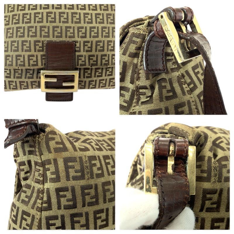 Fendi Vintage Zucchino Mamma Bucket Brown Canvas Leather Shoulder Bag