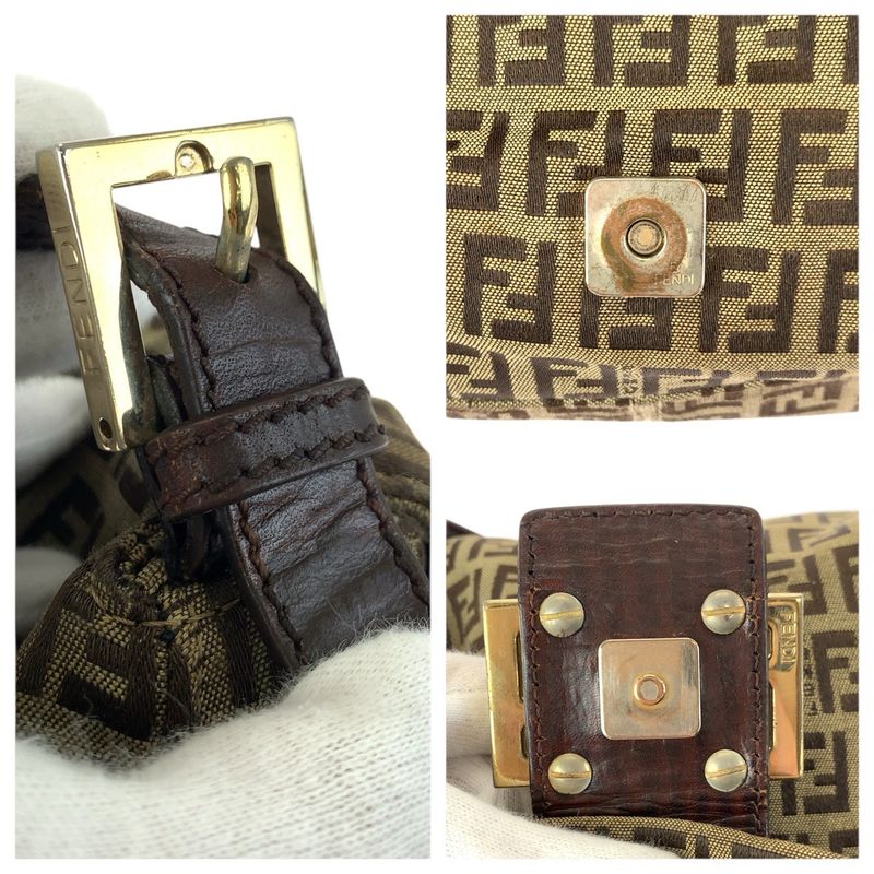 Fendi Vintage Zucchino Mamma Bucket Brown Canvas Leather Shoulder Bag