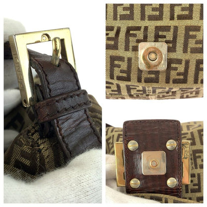 Fendi Vintage Zucchino Mamma Bucket Brown Canvas Leather Shoulder Bag