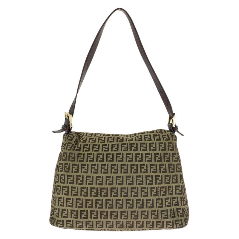 Fendi Vintage Zucchino Mamma Bucket Brown Canvas Leather Shoulder Bag