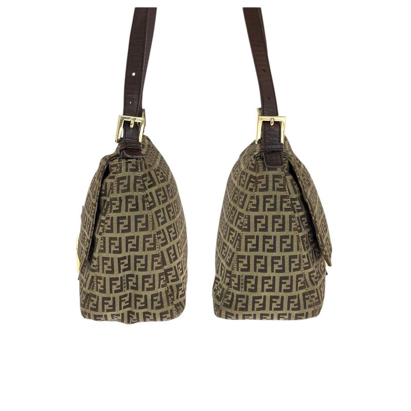 Fendi Vintage Zucchino Mamma Bucket Brown Canvas Leather Shoulder Bag