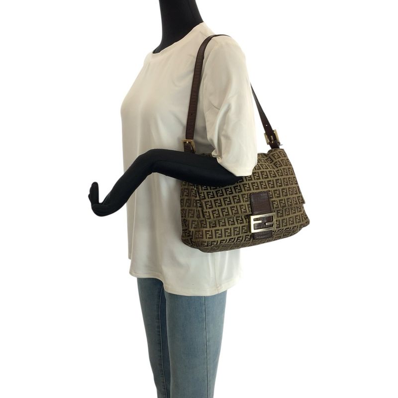 Fendi Vintage Zucchino Mamma Bucket Brown Canvas Leather Shoulder Bag