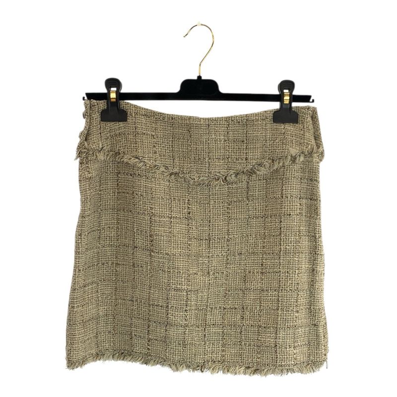 Chanel Tweed CC Logo with Hanger 34 Beige Gold Cotton Skirt