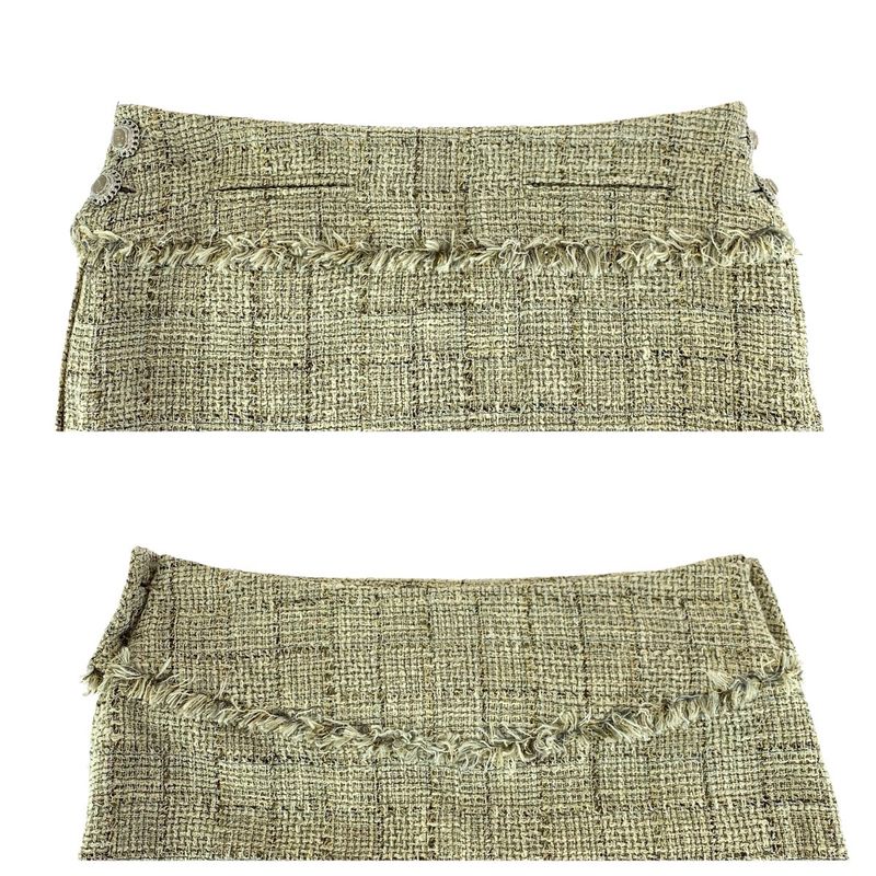 Chanel Tweed CC Logo with Hanger 34 Beige Gold Cotton Skirt