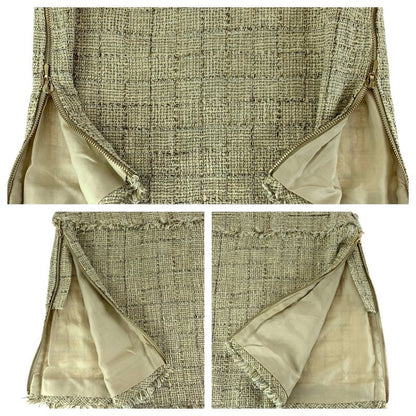 Chanel Tweed CC Logo with Hanger 34 Beige Gold Cotton Skirt