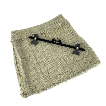 Chanel Tweed CC Logo with Hanger 34 Beige Gold Cotton Skirt