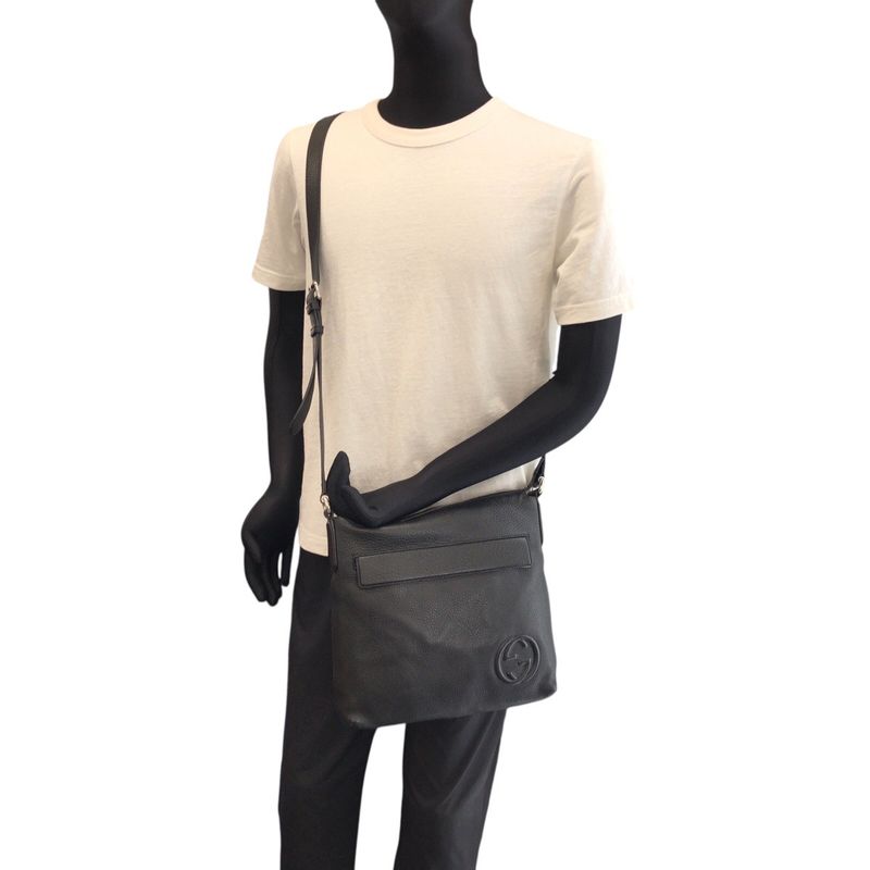 Gucci Interlocking Black Silver Leather Shoulder Bag