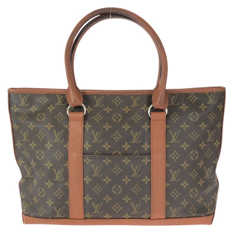 Louis Vuitton Monogram Sac Weekend Brown Gold Leather Tote