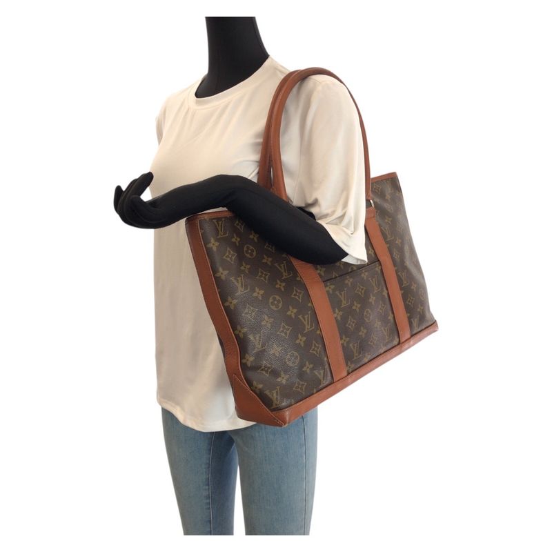 Louis Vuitton Monogram Sac Weekend Brown Gold Leather Tote