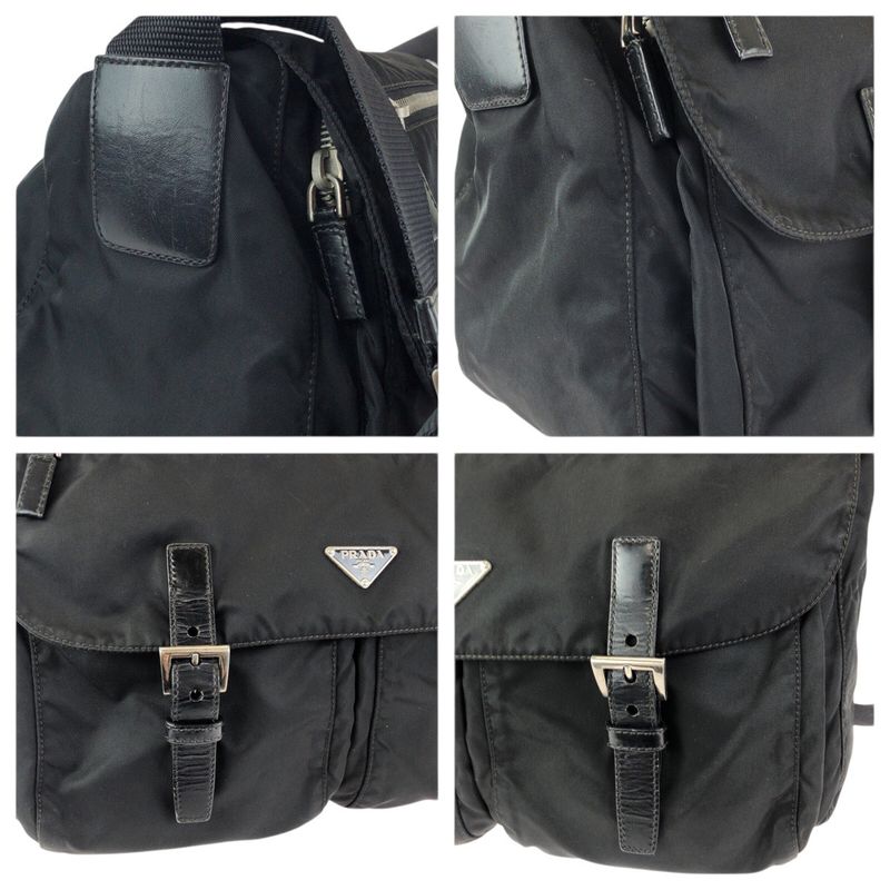 Prada Tessuto Black Nylon Leather Shoulder Bag