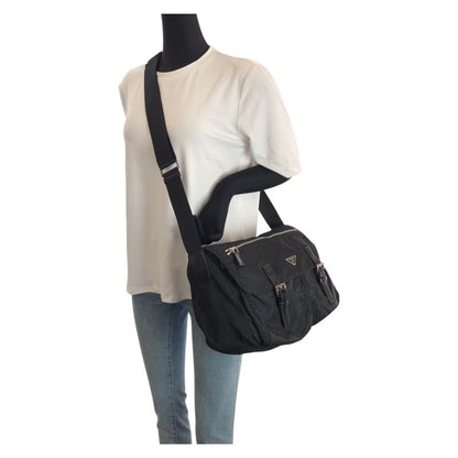 Prada Tessuto Black Nylon Leather Shoulder Bag