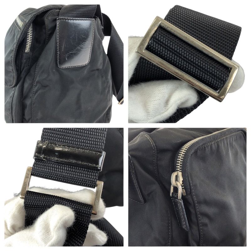 Prada Tessuto Black Nylon Leather Shoulder Bag