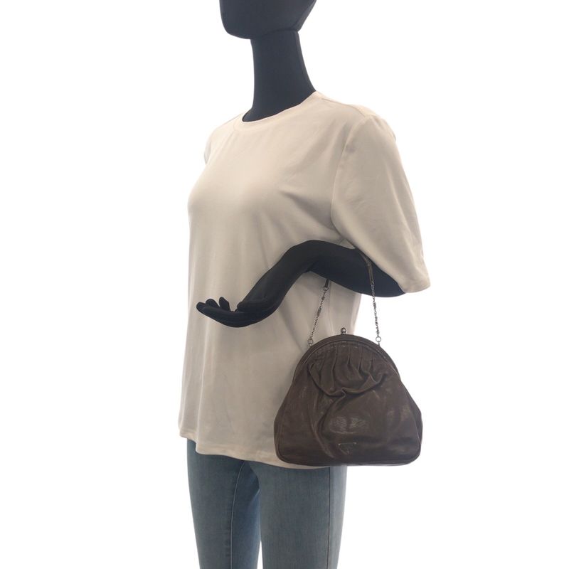 Prada Brown Silver Leather Handbag Pouch