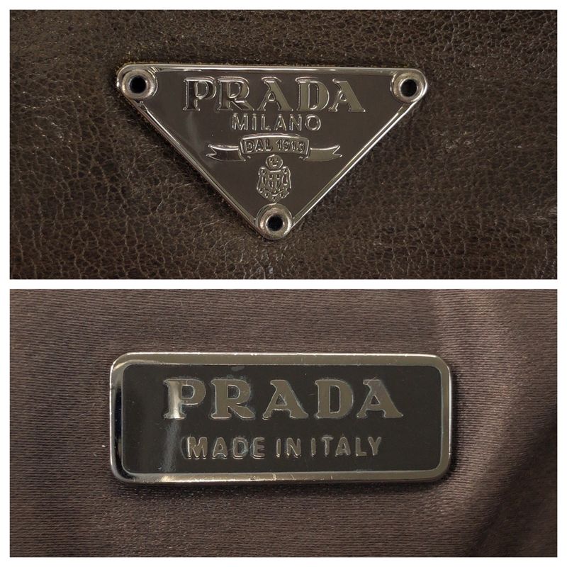 Prada Brown Silver Leather Handbag Pouch