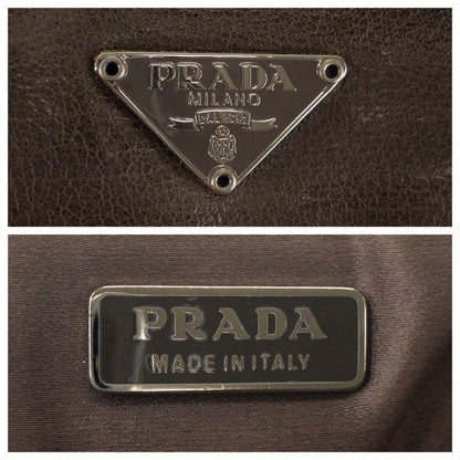 Prada Brown Silver Leather Handbag Pouch