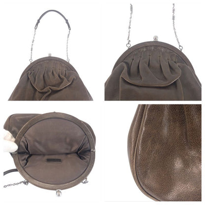 Prada Brown Silver Leather Handbag Pouch