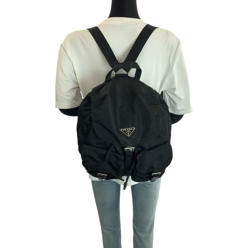 Prada Tessuto Black Silver Nylon Leather Backpack