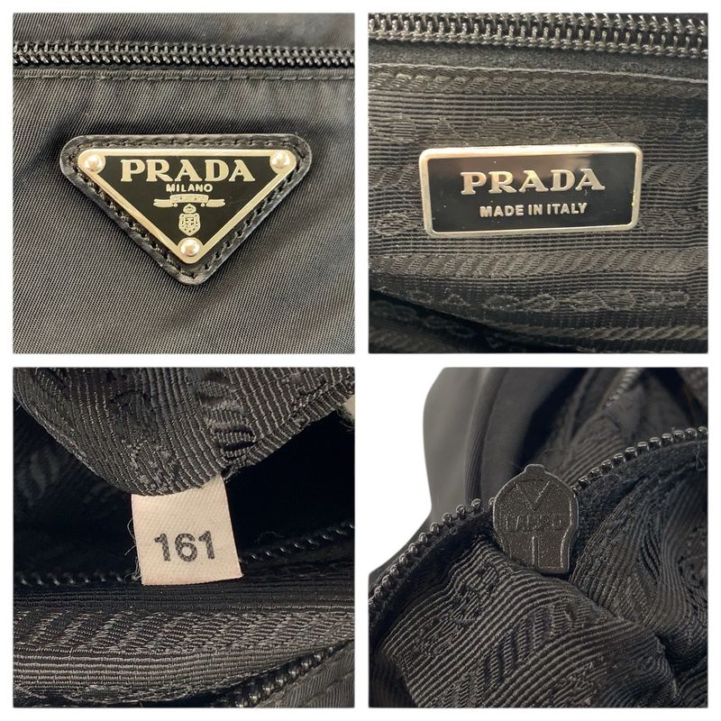 Prada Tessuto Black Silver Nylon Shoulder Bag Pochette