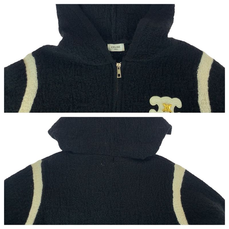Celine Hoodie M Not Available in Japan Black White Wool Sweater Knit Long Sleeve