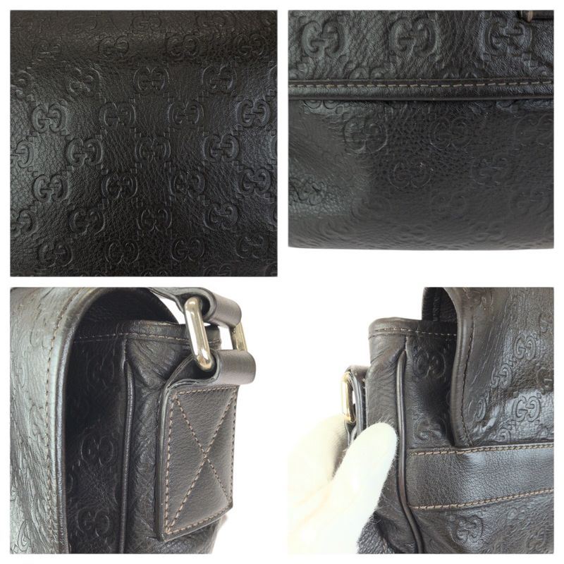 Guccissima Dark Brown Silver Leather Shoulder Bag