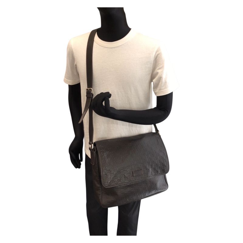 Guccissima Dark Brown Silver Leather Shoulder Bag