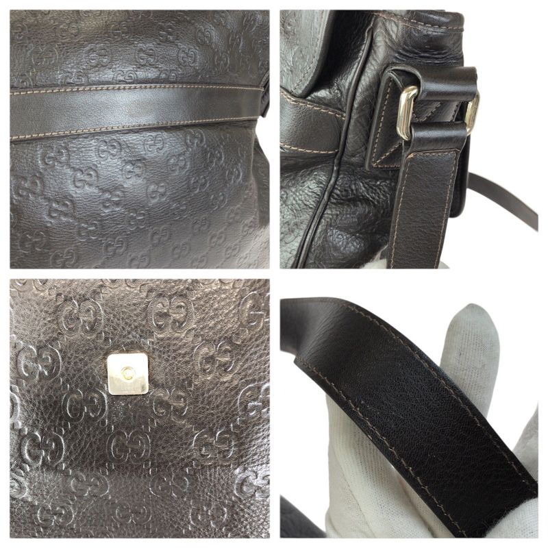Guccissima Dark Brown Silver Leather Shoulder Bag