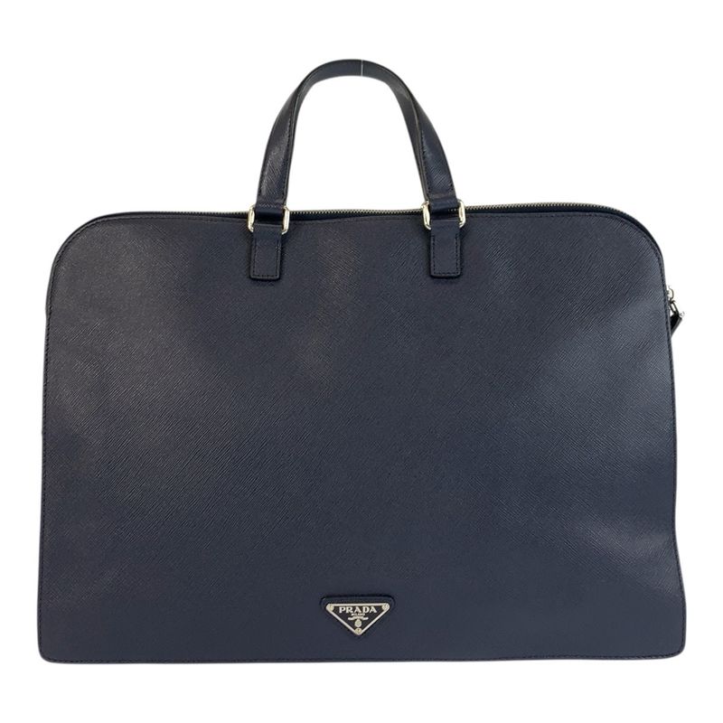 Prada Saffiano Navy Silver Leather Business Briefcase Handbag