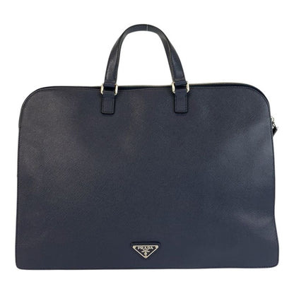 Prada Saffiano Navy Silver Leather Business Briefcase Handbag