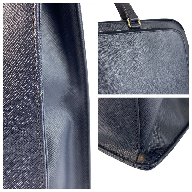 Prada Saffiano Navy Silver Leather Business Briefcase Handbag