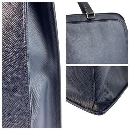 Prada Saffiano Navy Silver Leather Business Briefcase Handbag