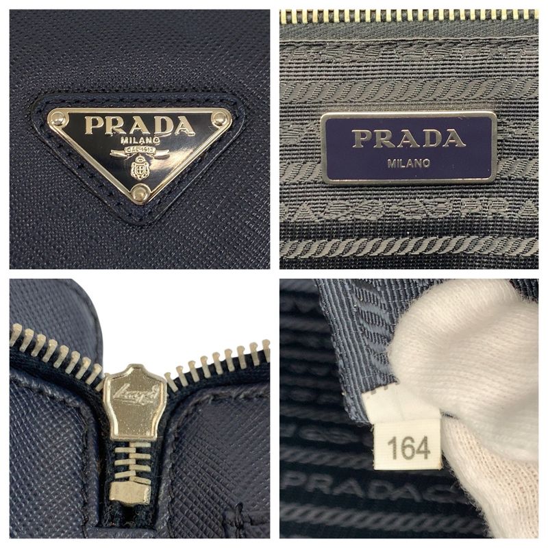 Prada Saffiano Navy Silver Leather Business Briefcase Handbag