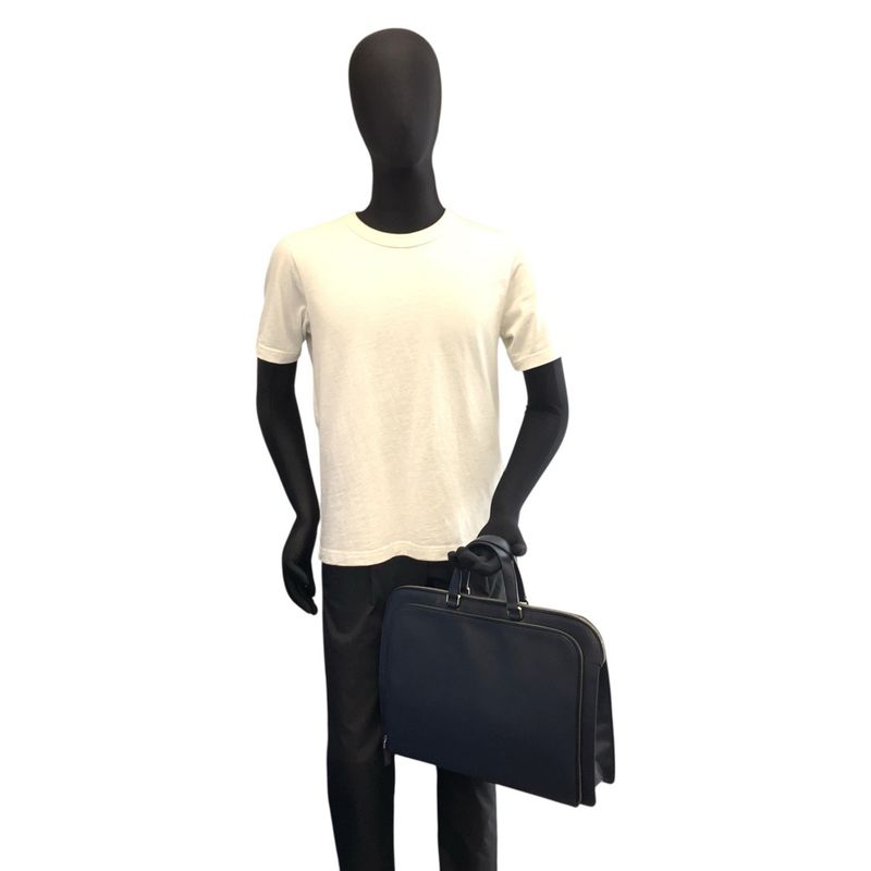 Prada Saffiano Navy Silver Leather Business Briefcase Handbag