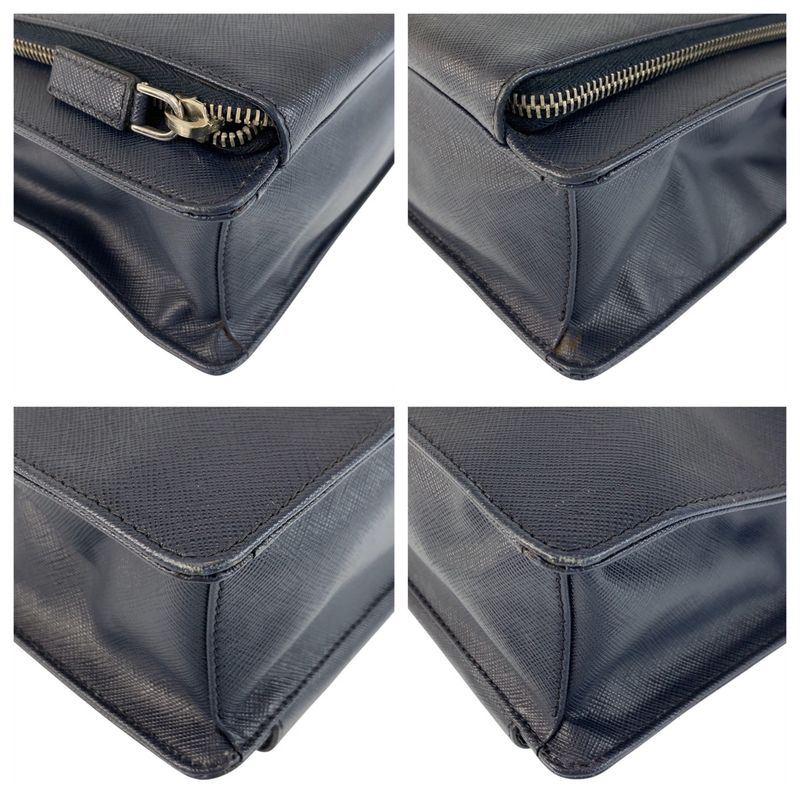 Prada Saffiano Navy Silver Leather Business Briefcase Handbag