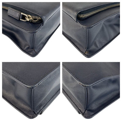 Prada Saffiano Navy Silver Leather Business Briefcase Handbag