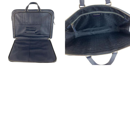 Prada Saffiano Navy Silver Leather Business Briefcase Handbag